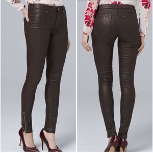 White House Black Market Shiny Coated Brown Skinny Jean Pants 6 Like New